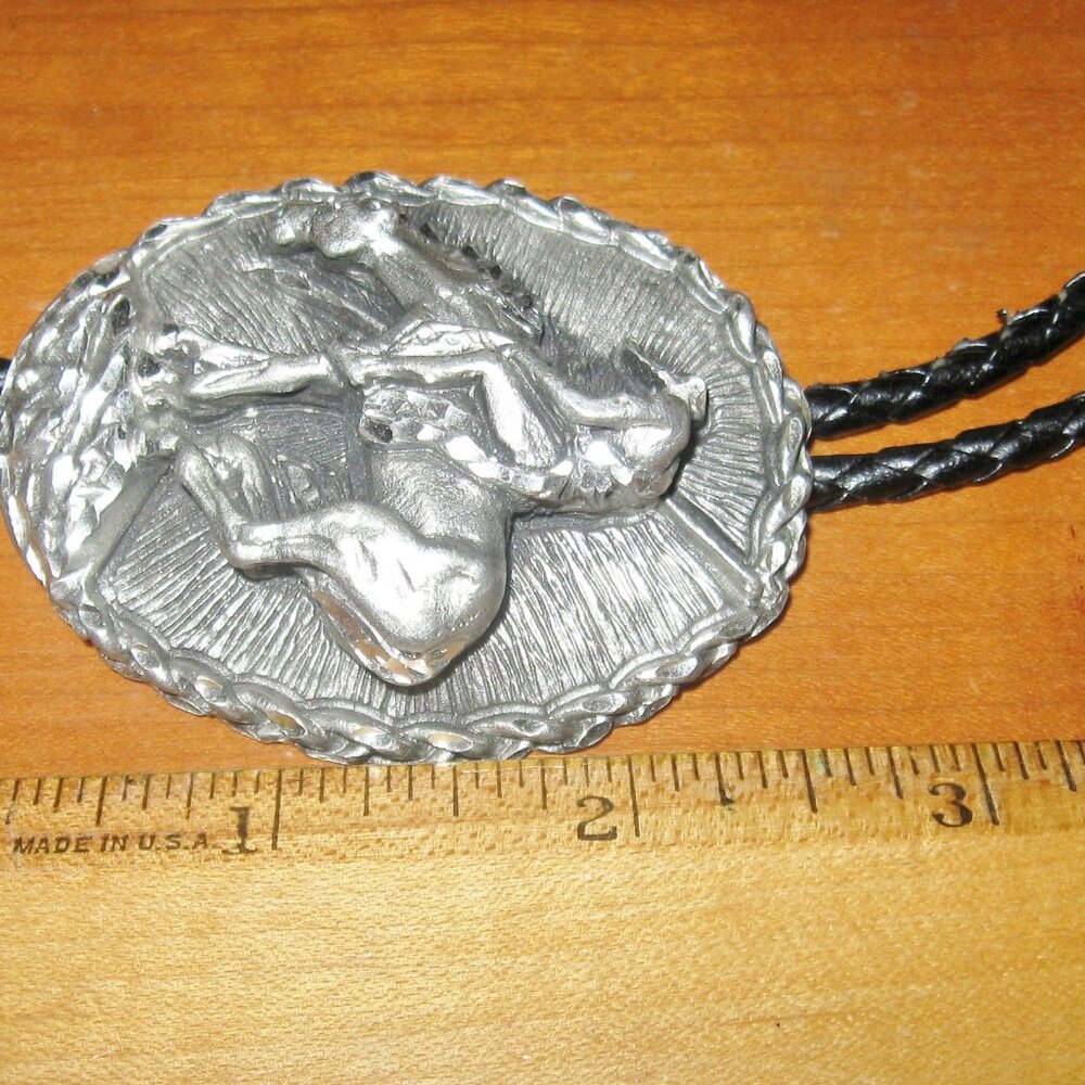 Vintage Bolo Tie End of Trail Western Warrior Image w Adjustable Cord - Picture 13 of 13